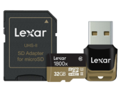 Lexar 32GB mSDHC/XC UHS-II 1800x reader&adaptor CLS10 U3  0