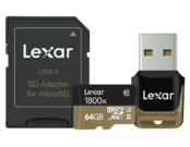 Lexar 64GB mSDHC/XC UHS-II 1800x reader&adaptor CLS10 U3   0