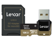 Lexar 128GB mSDHC/XC UHS-II 1800x reader&adaptor CLS10 U3  0