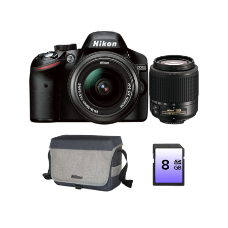 Nikon D3200 Dual Zoom Kit (18-55 EDII+55-200 NON VR)+geanta+card 8GB