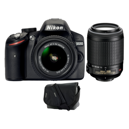 Nikon D3200 Dual Zoom Kit (18-55VRII+55-200VR) (black) + geanta