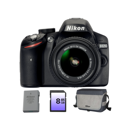Nikon D3200 Kit 18-55mm VR II (black) + geanta + card 8GB + acumulator